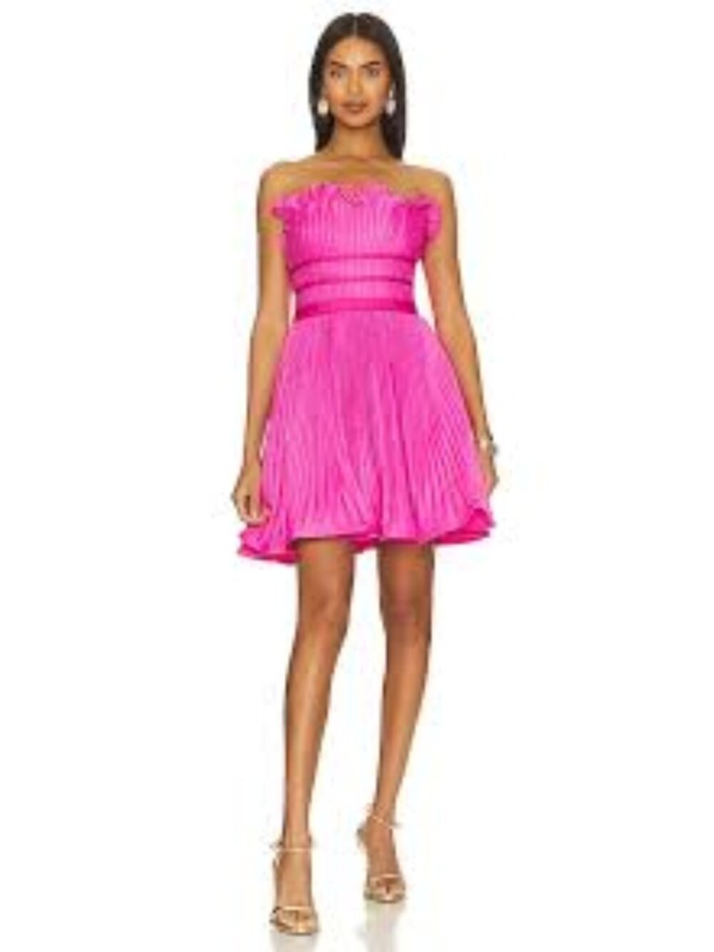 NWT AMUR Lorena Strapless Pleated Ruffle Mini Dress Pink Size 4